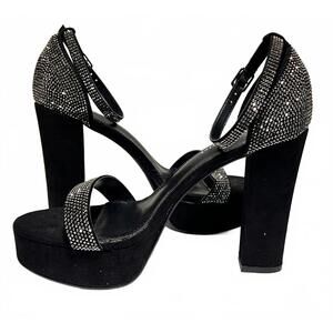 Madden Girl Womens Size 8.5 Black Platform High Heel Sandals Rhinestone Detail